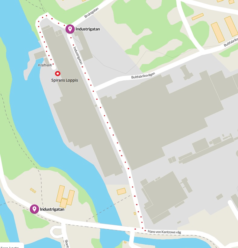 Karta till Spirans tillfälliga lokaler på Industrigatan