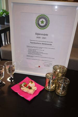 Diplom för Äppelparkens stjärnmärkning för arbetet med demens inom äldreomsorgen
