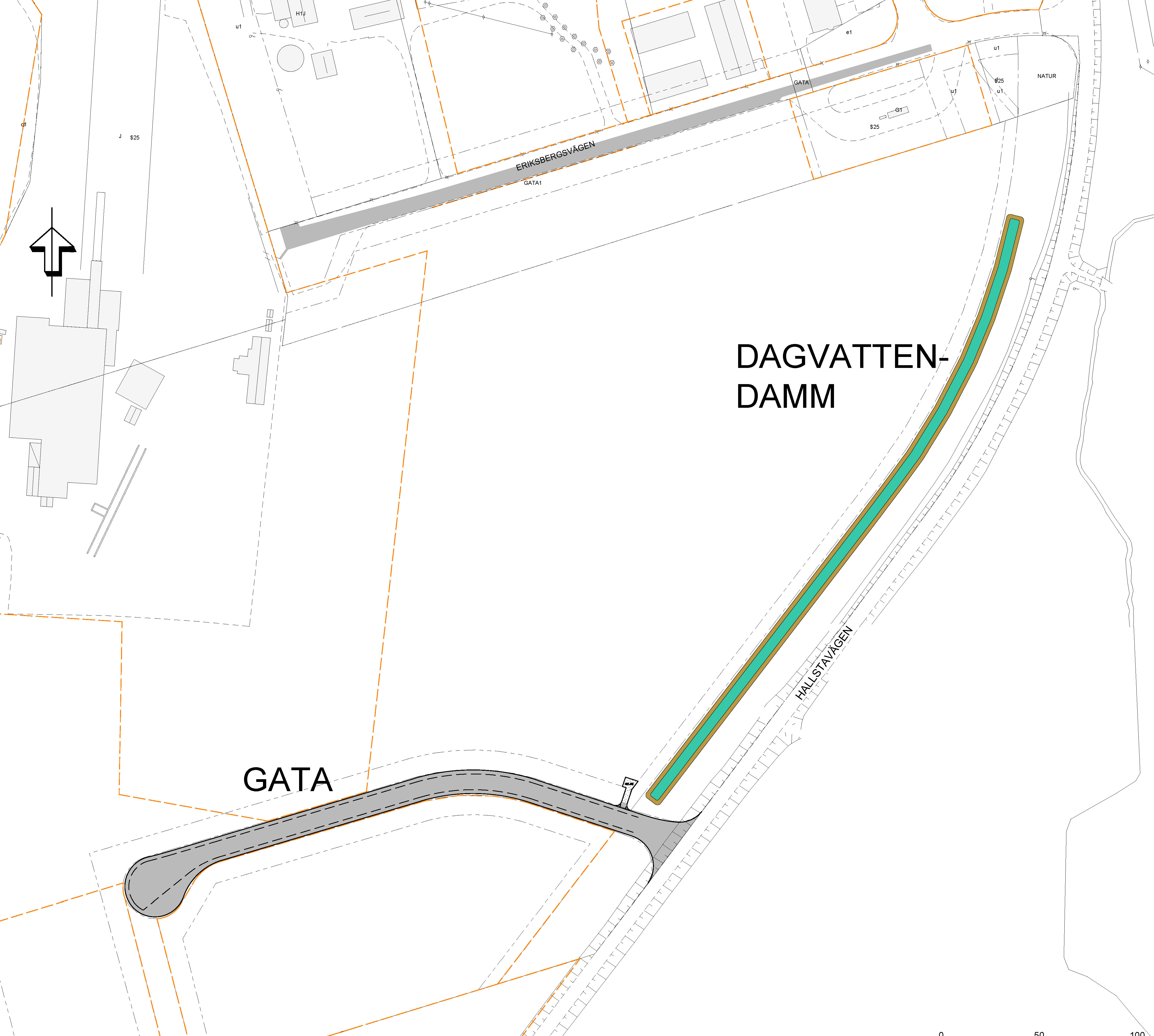 Karta som beskriver den nya vägens placering på Eriksberg