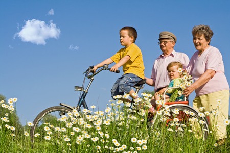 Ride with grandparents among daisies