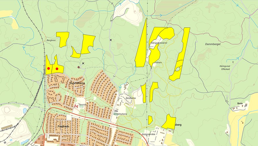 Karta över planerad skogsavverkning Duvhällarna